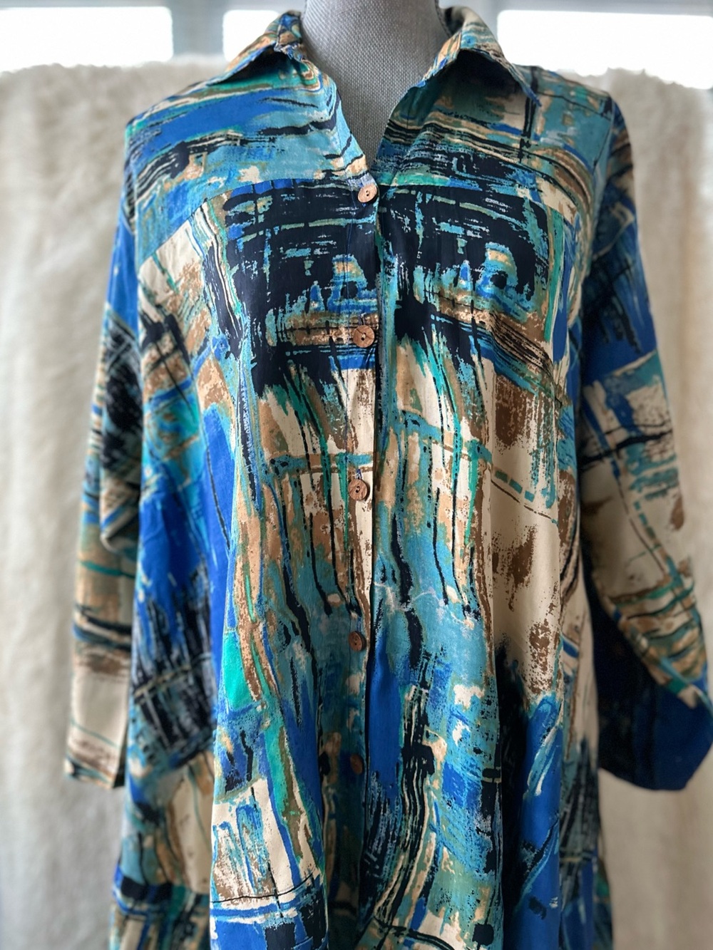 Asymmetrical Swing Dress in a Beautiful Blue Abstract Watercolors Palette - Picture 13 of 15